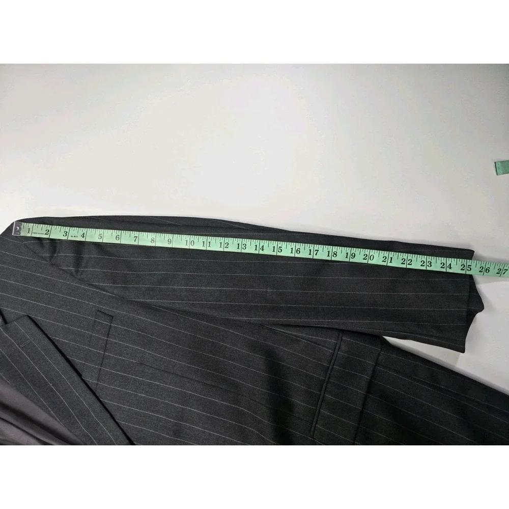 Loro Piana Super 130s Hickey Freeman Madison Wool Blazer Blk/Wht Stripe Size 46L